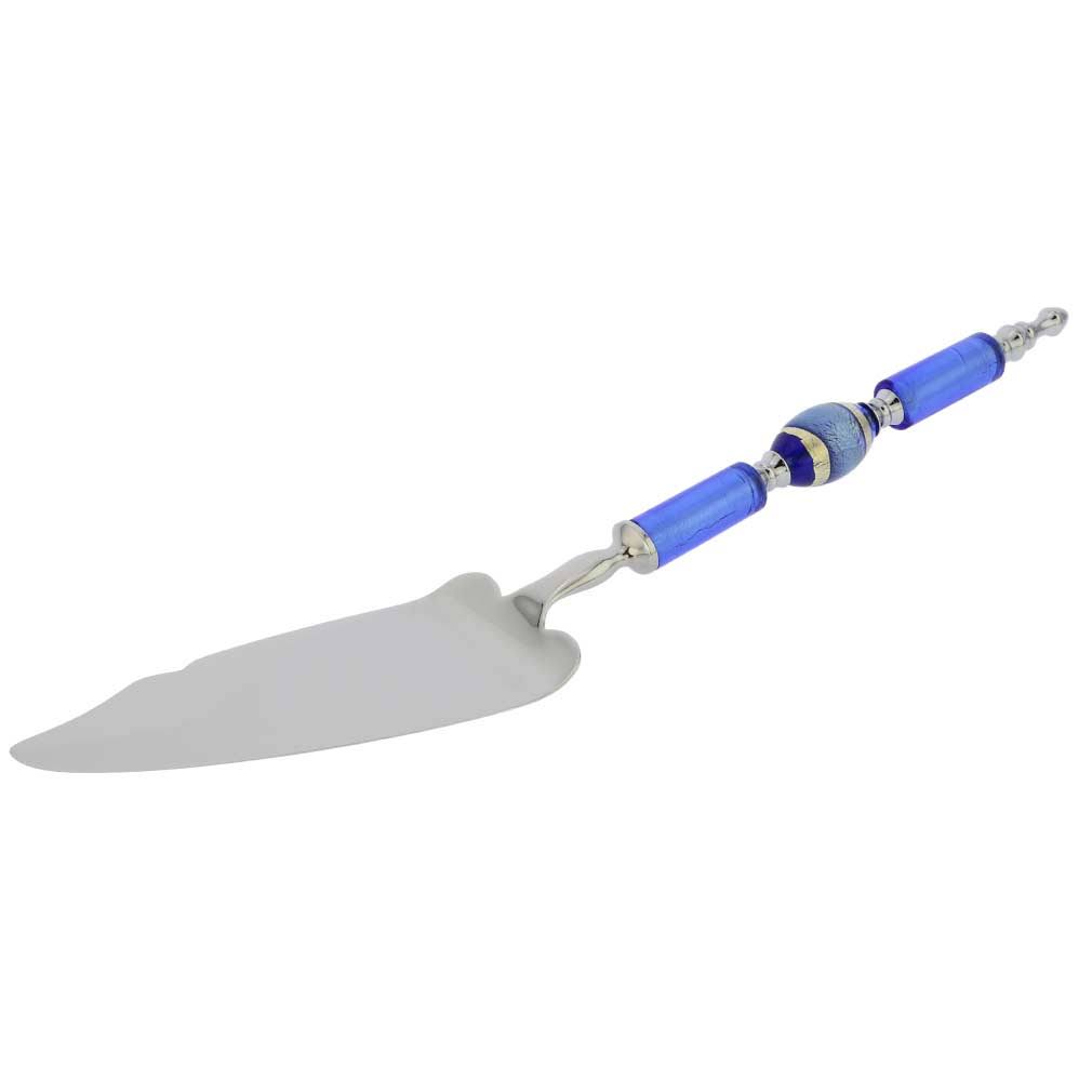 Silver Blue Stripes Italian Glass Cake Server H25553