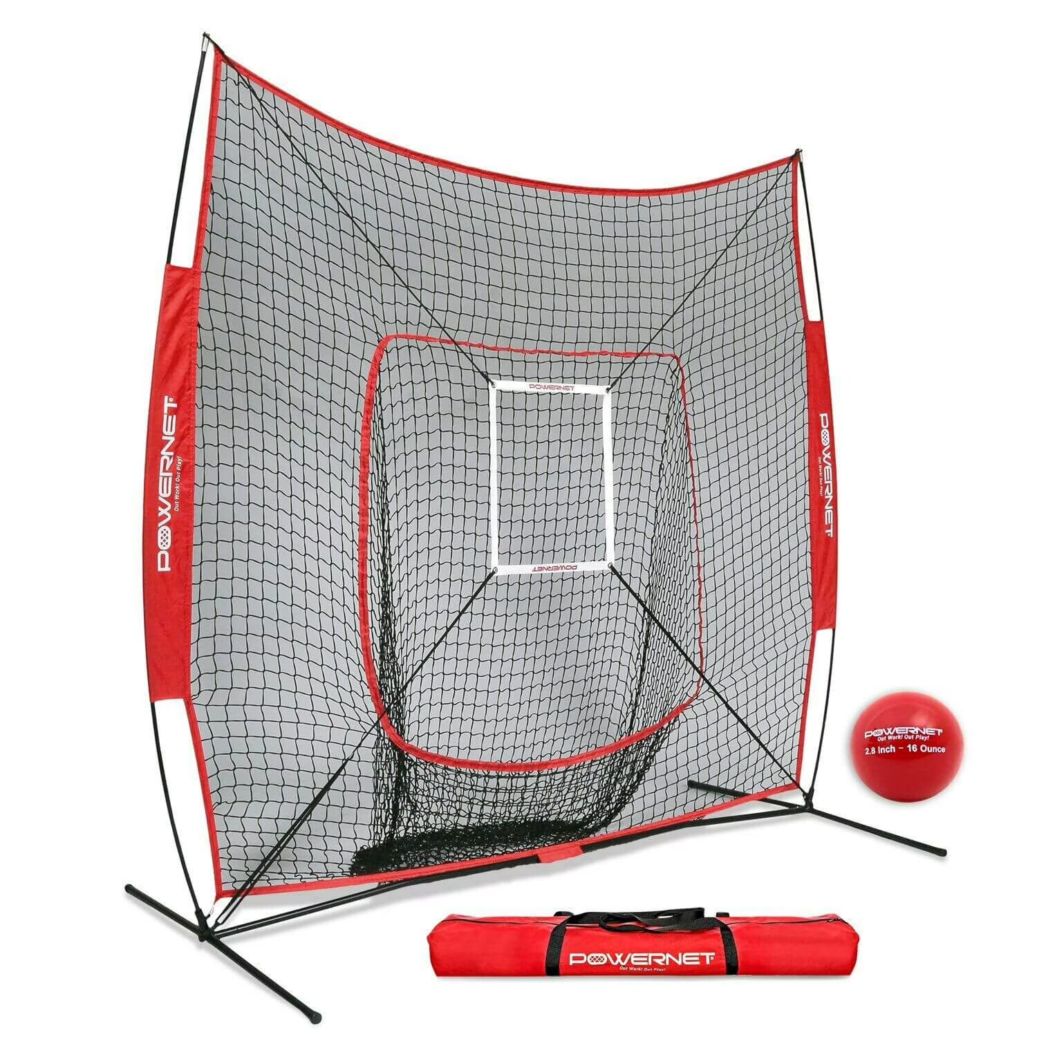 7x7 Baseball Softball Hitting Net with Weighted Heavy Ball and Carry Bag U447