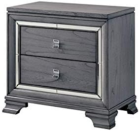 Light Gray 2-Drawer Solid Wood Nightstand U98426