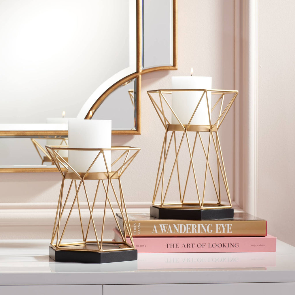 Matte Gold Pillar Candle Holders Set of 2 Z53742