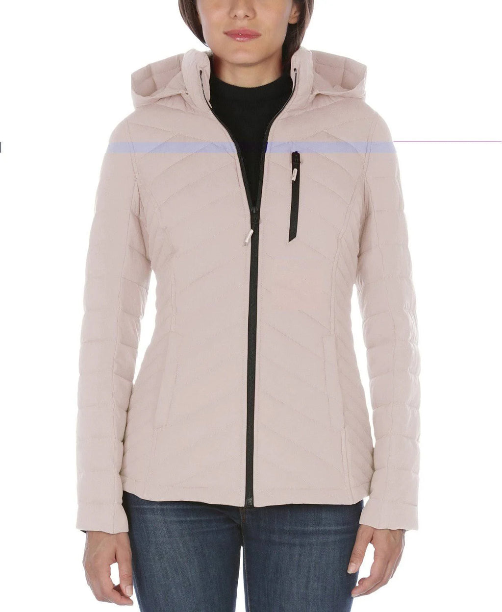 Rose Smoke Pink Hooded Polyester Puffer Coat E994515