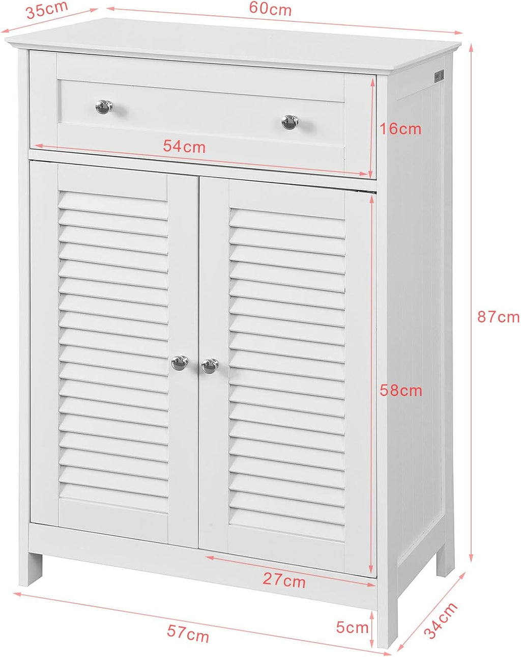 White Bathroom Storage Cabinet with Drawer and Adjustable Shelf M90491