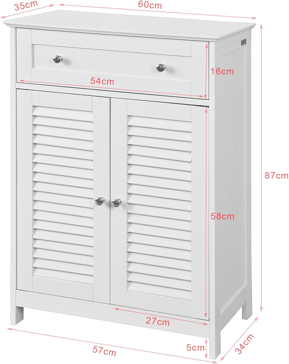 White Bathroom Storage Cabinet with Drawer and Adjustable Shelf M90491