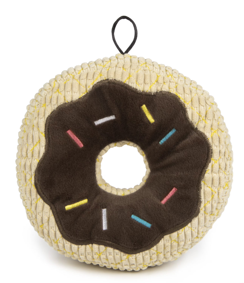 Chocolate Donut Durable Plush Squeaker Dog Toy, Brown, Large T438
