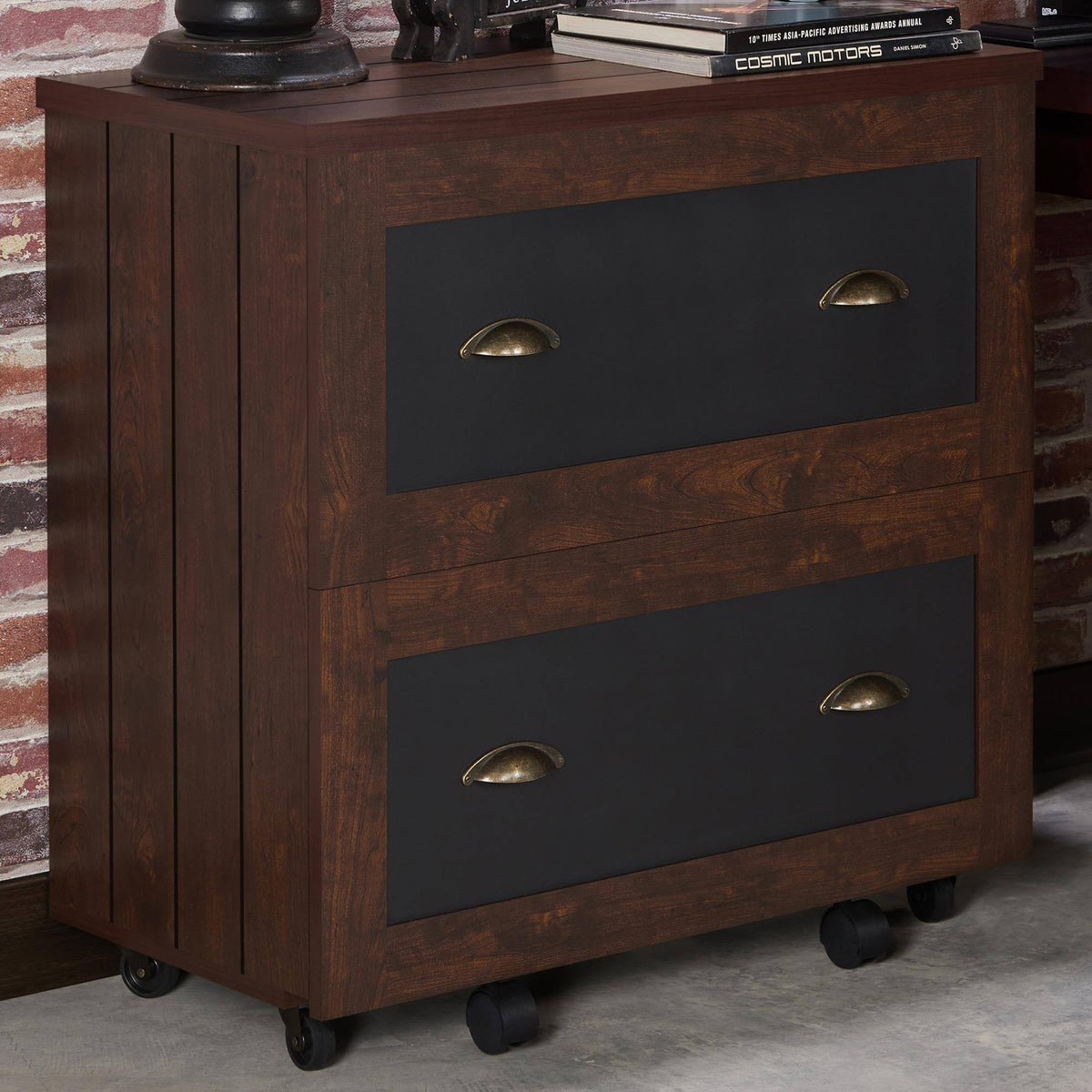 Vintage Walnut 2-Drawer File Cabinet I6409