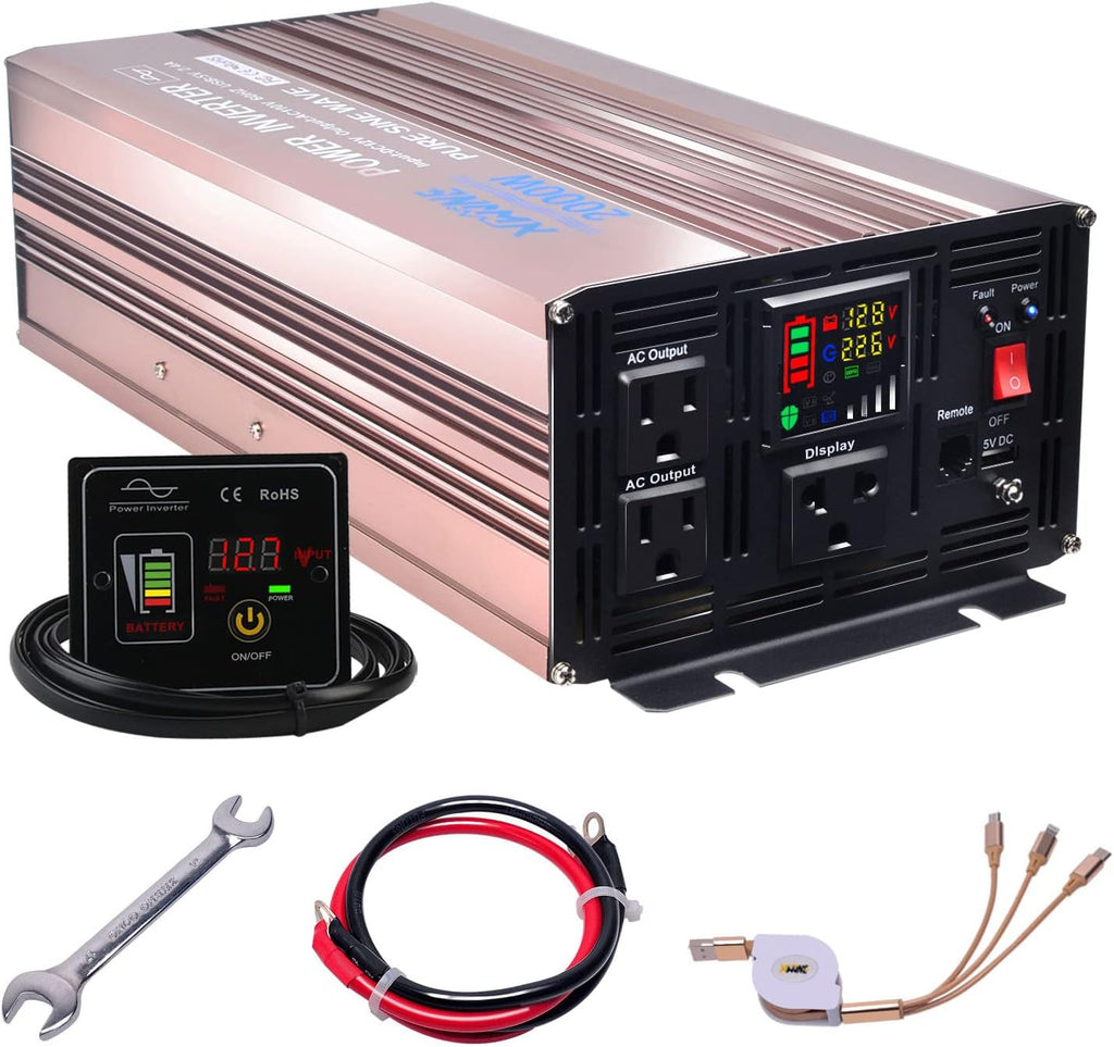4000 Watts Pure Sine Wave Power Inverter DC to AC Converter with Remote Control and LED Display S4180