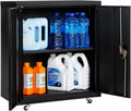 Metal Storage Cabinet with Locking Doors and Wheels, Black U123294