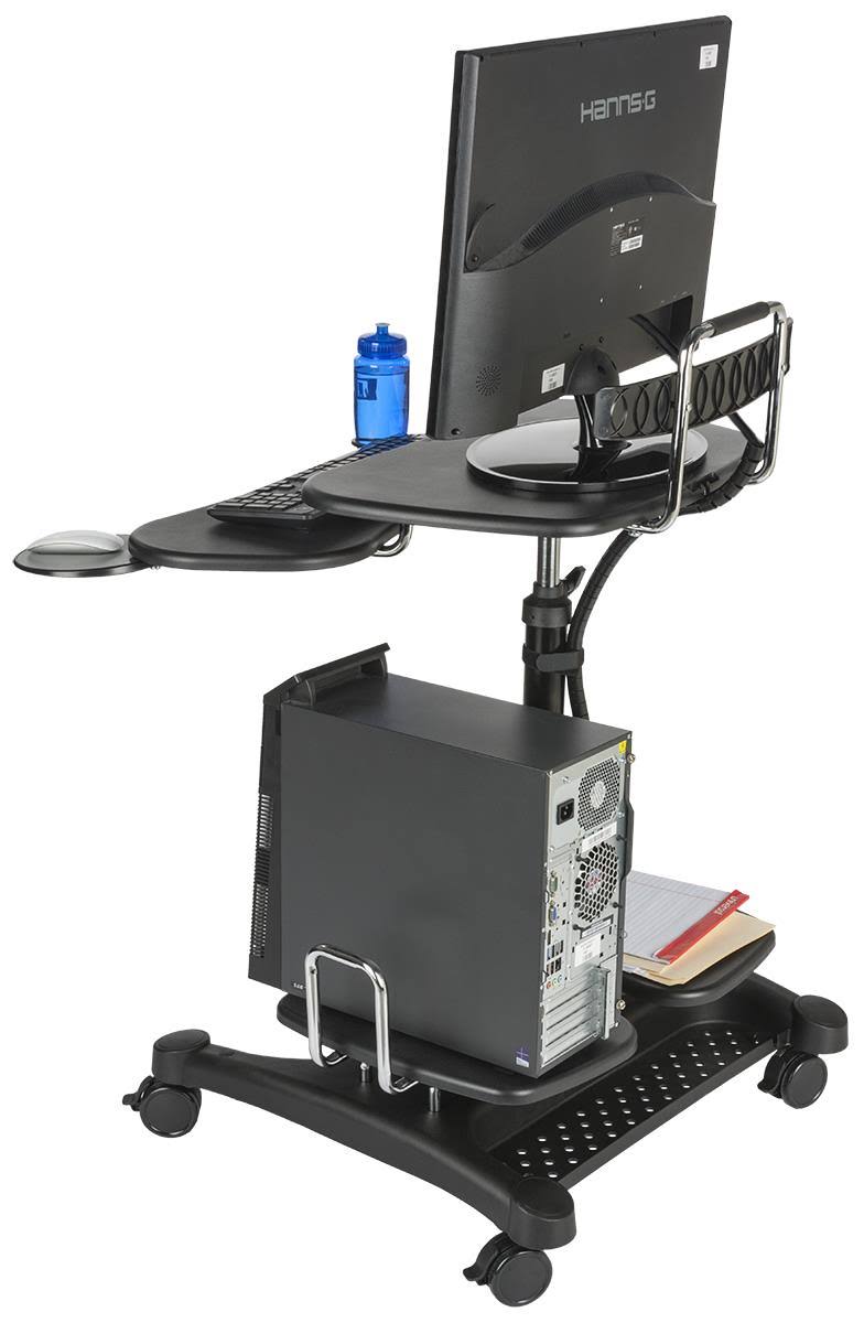 Sit-Stand Mobile Computer Desk Cart with CPU Shelf and Printer M462