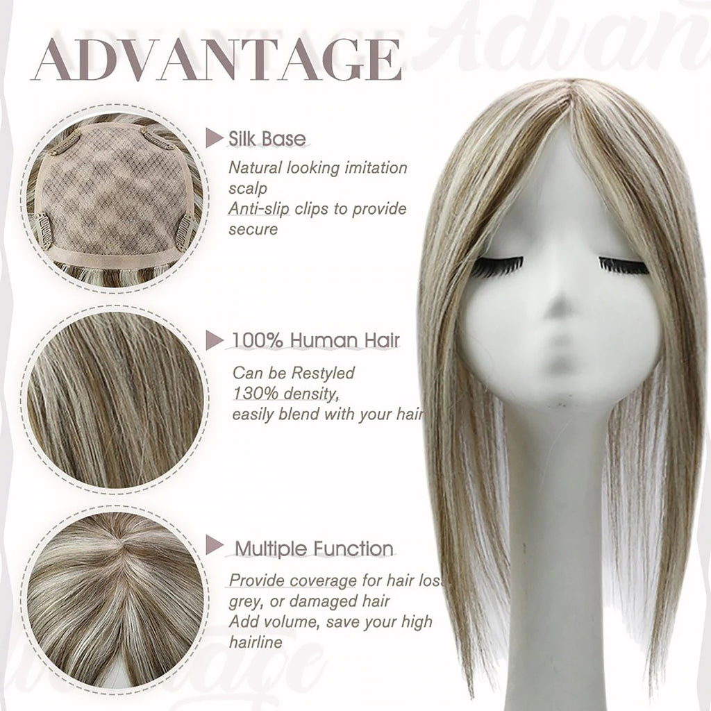 Light Brown Mixed Platinum Blonde Remy Human Hair Clip in Topper 16 inch V6811