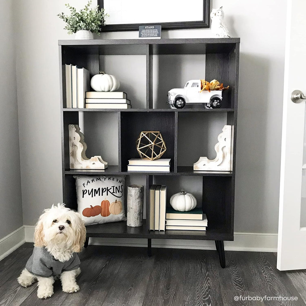 Ash Wood Black 7 Cube Bookshelf K17234
