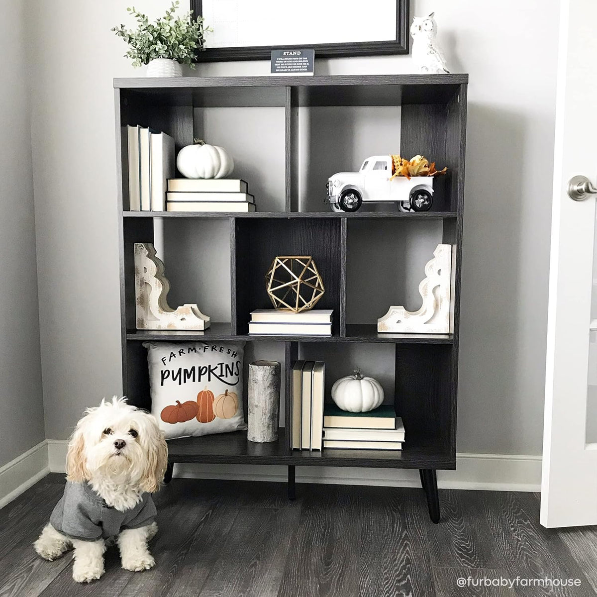 Ash Wood Black 7 Cube Bookshelf K17234
