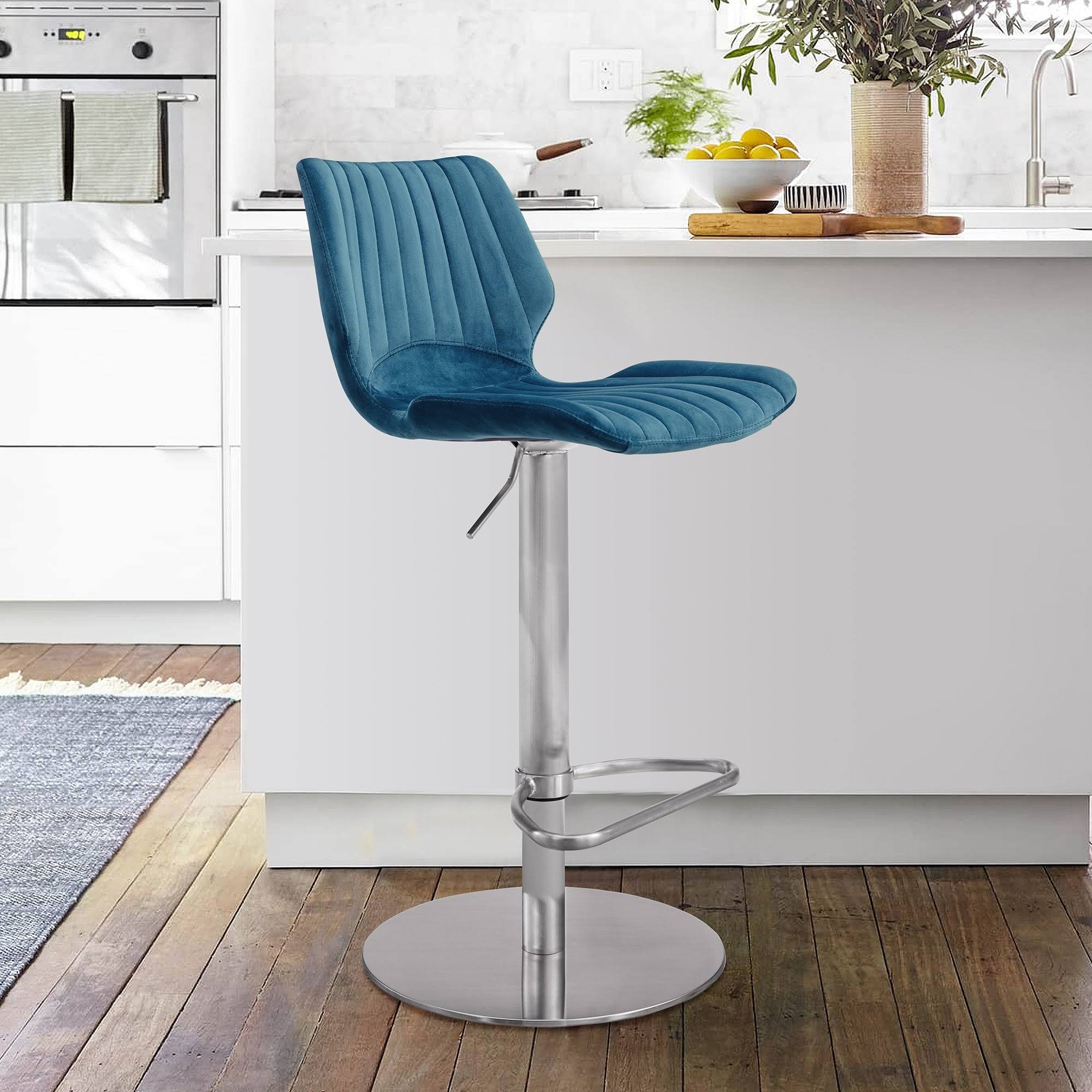 Pink Velvet and Brushed Stainless Steel Bar and Counter Stool H535444
