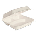 3-compartment Bagasse Hinged Lid Containers, Ivory, 200-carton U223519