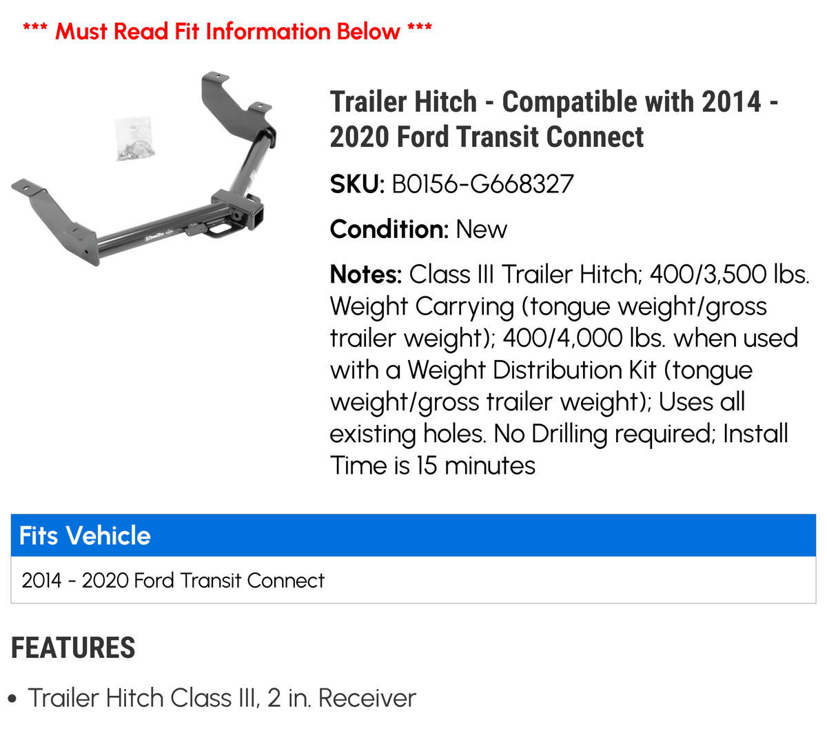 Trailer Hitch for Ford Transit Connect J70248