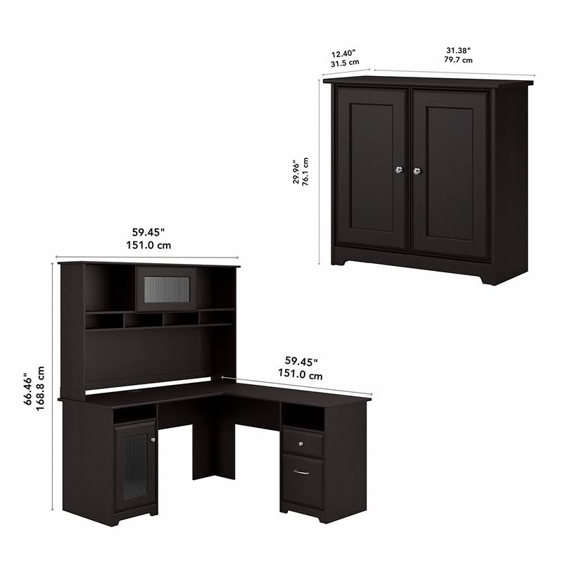 L Shaped Desk with Hutch and Low Storage Cabinet O5639