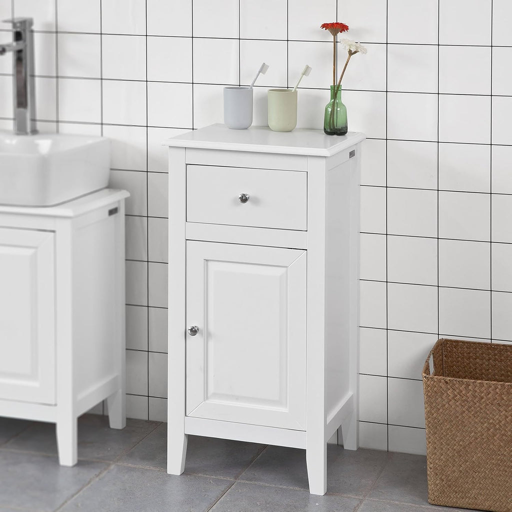 White Bathroom Storage Cabinet with Drawer and Adjustable Shelf M90491