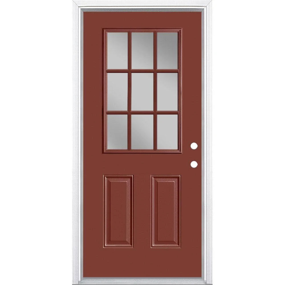 36 in. x 80 in. 9 Lite Left Hand Inswing Painted Steel Prehung Front Exterior Door with Brickmold T30816