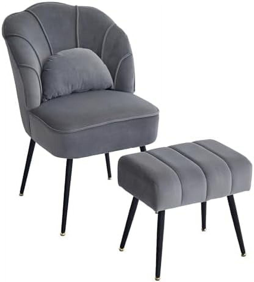 Grey Velvet Wingback Accent Chair with Ottoman D631702