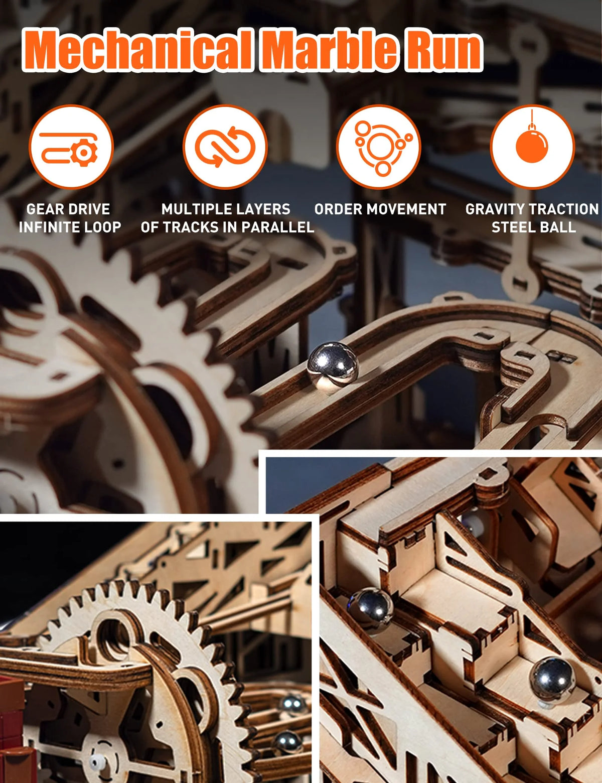 3D Wooden Puzzles Marble Run Model Building Kits with Motor F80552