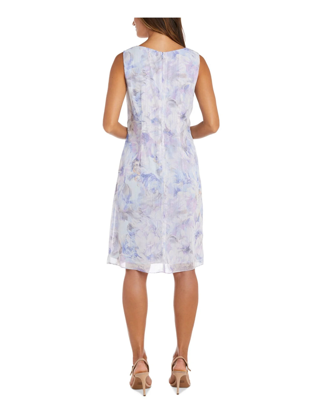 Light Blue Sheer Floral Sleeveless Sweetheart Neckline Knee Length Shift Dress W303351