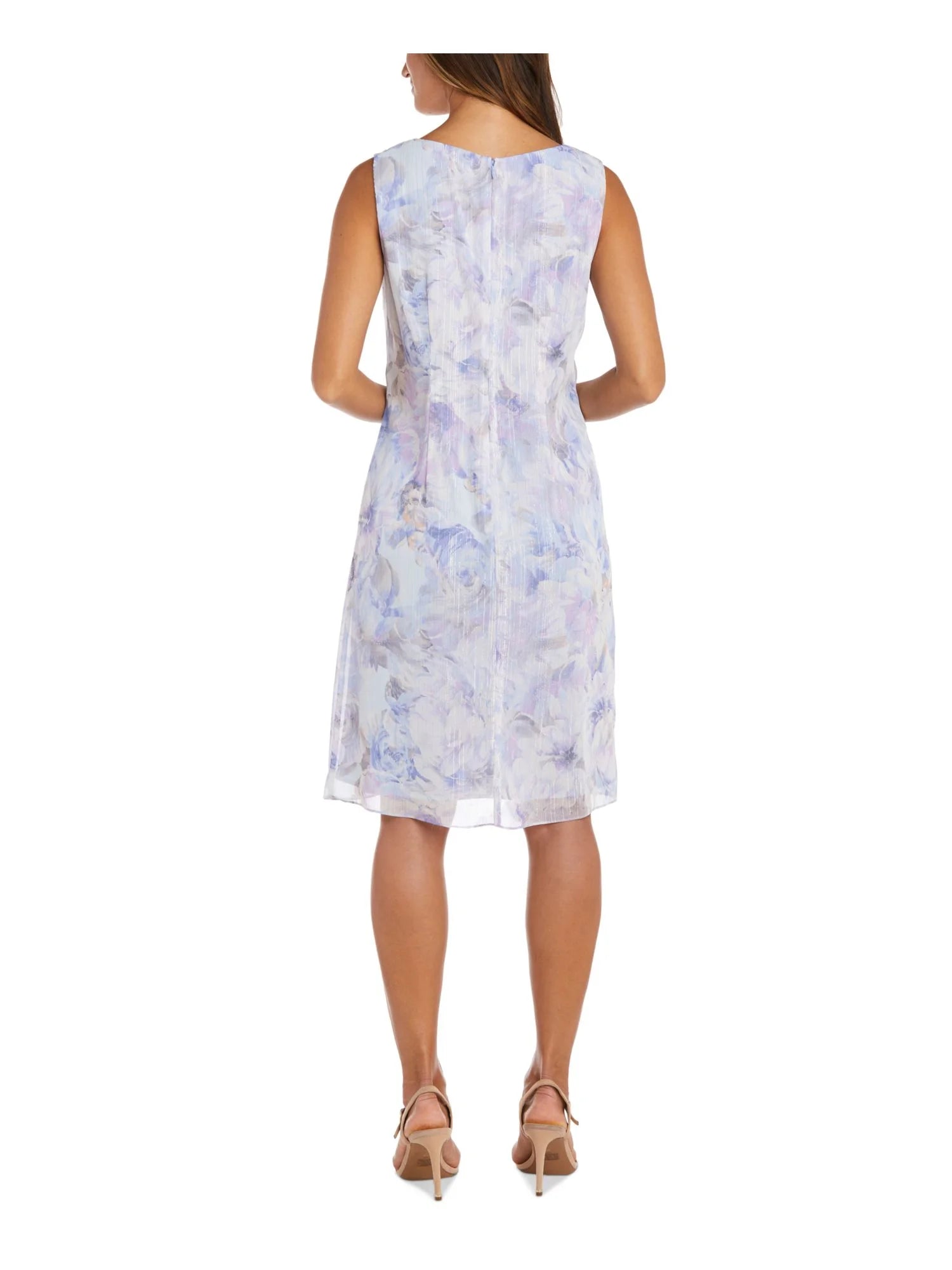 Light Blue Sheer Floral Sleeveless Sweetheart Neckline Knee Length Shift Dress W303351