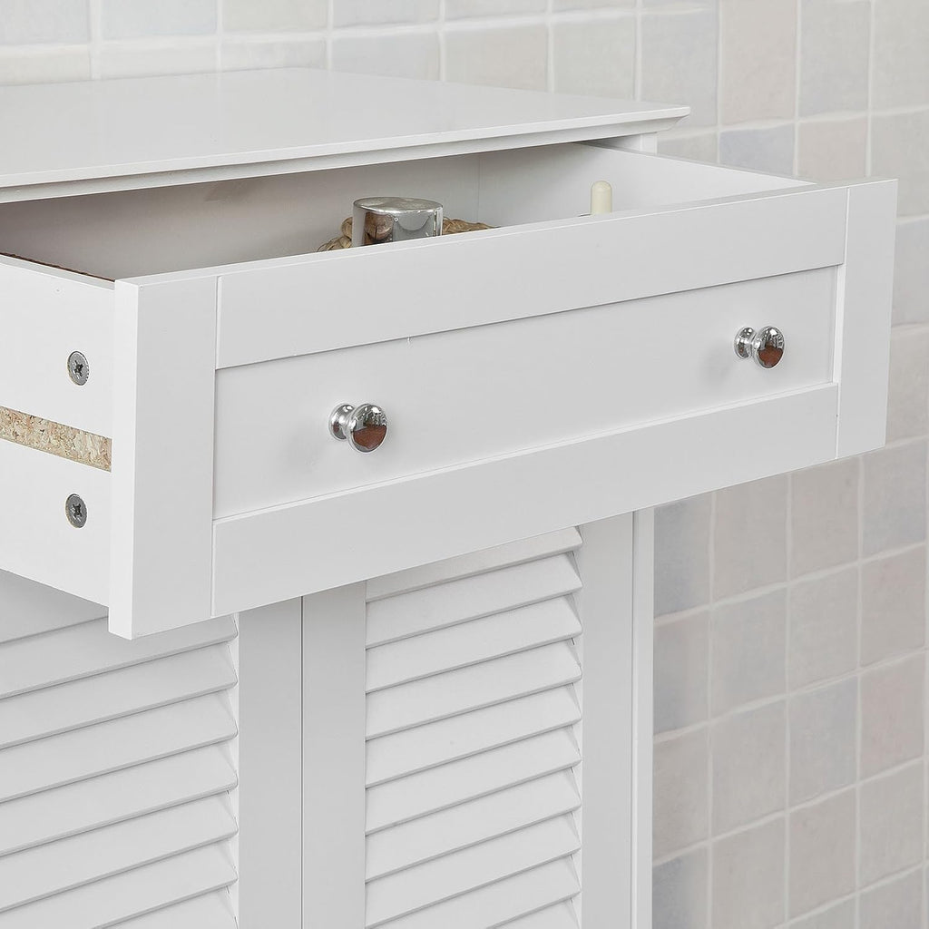White Bathroom Storage Cabinet with Drawer and Adjustable Shelf M90491