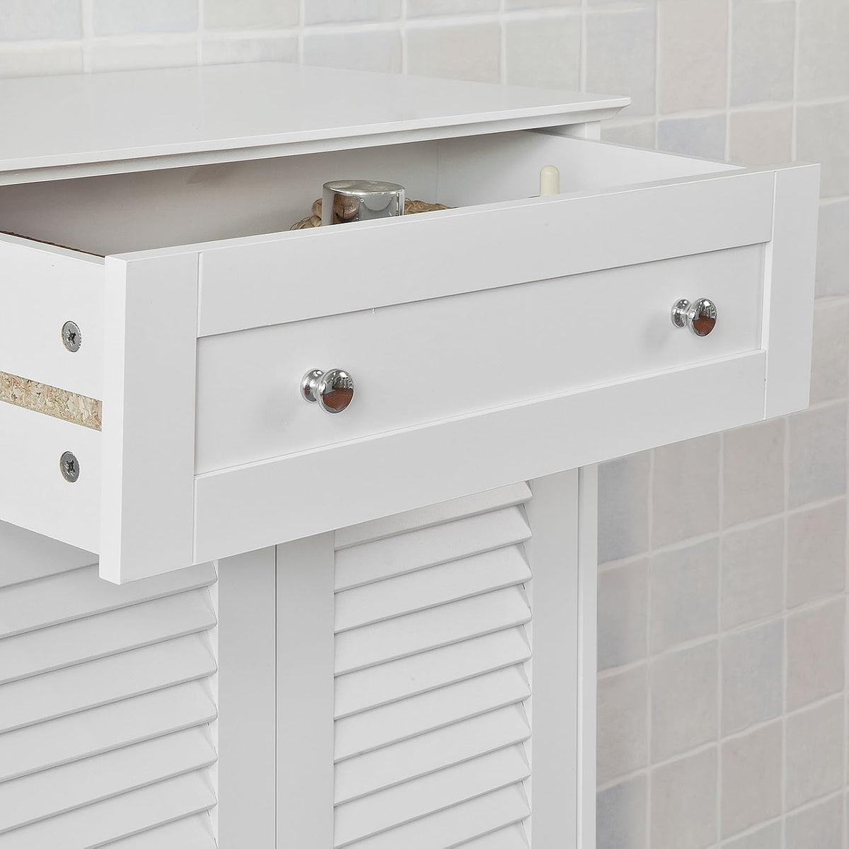 White Bathroom Storage Cabinet with Drawer and Adjustable Shelf M90491
