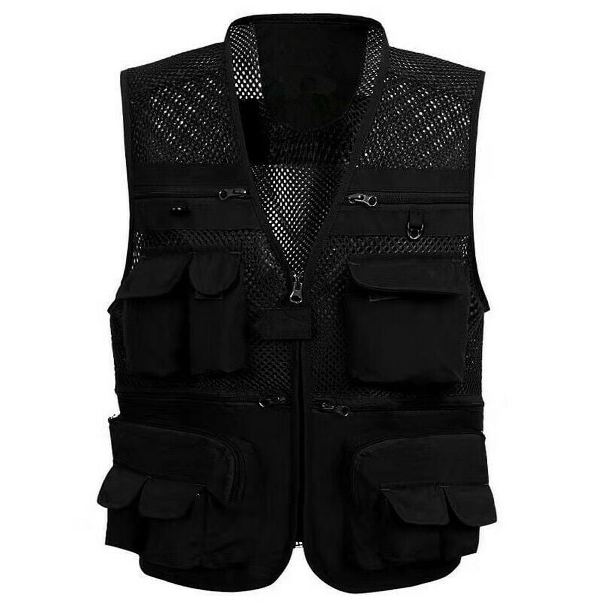 Black XL Mesh 16 Pockets Fishing Hiking Vest F5241