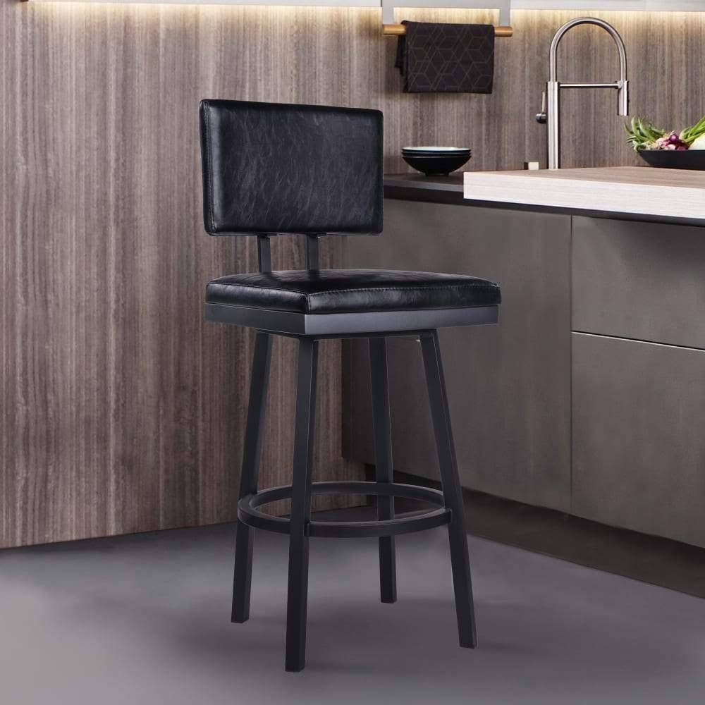 Bar Height Barstool in Brushed Stainless Steel and Vintage Grey Faux Leather E327