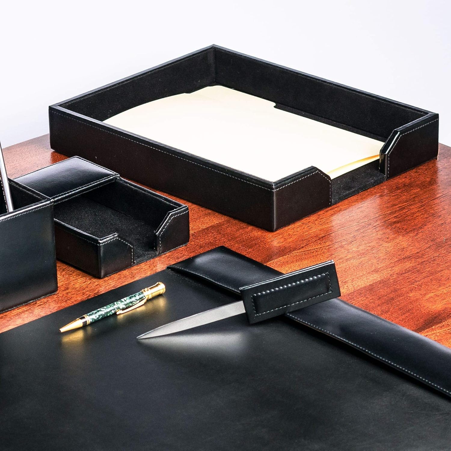 Black Bonded Leather Letter Tray F98416