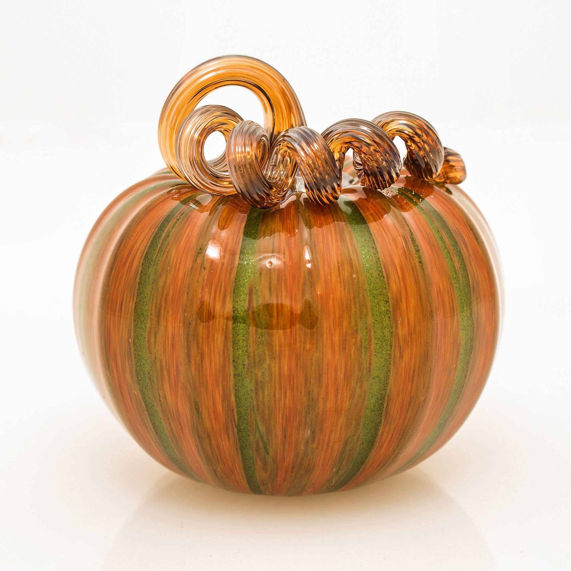 Crackle Russet with Amber Stem Art Glass Mini Pumpkins N48659