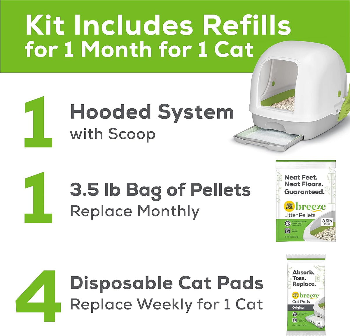 Hooded Cat Litter Box System Starter Kit with Pads & Pellets Pack of 2 D298994