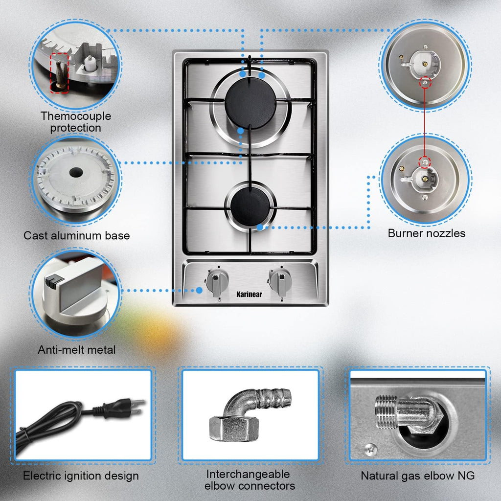 12" 2 Burner Drop-in Stainless Steel Gas Cooktop P19494