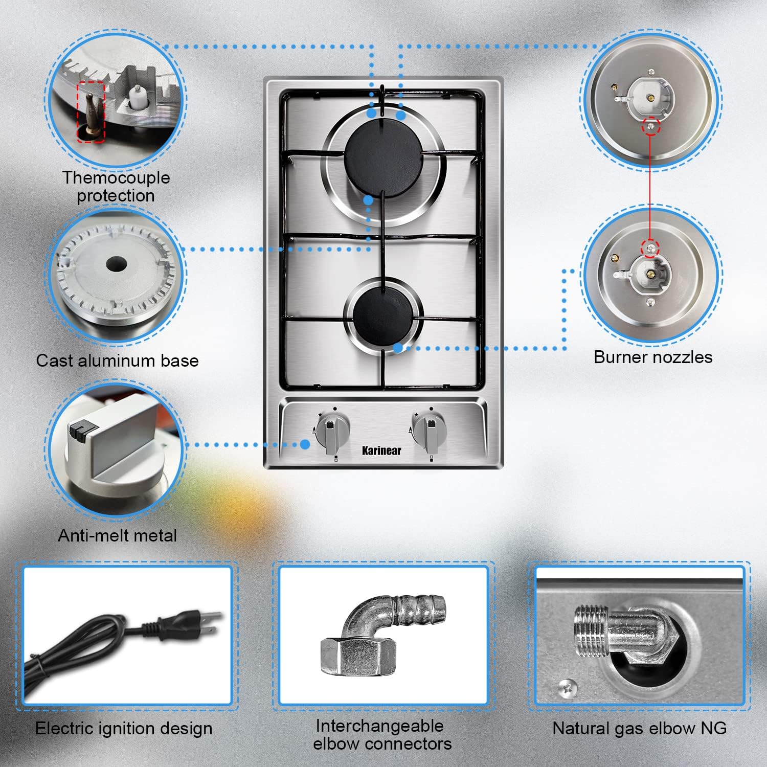 12" 2 Burner Drop-in Stainless Steel Gas Cooktop P19494