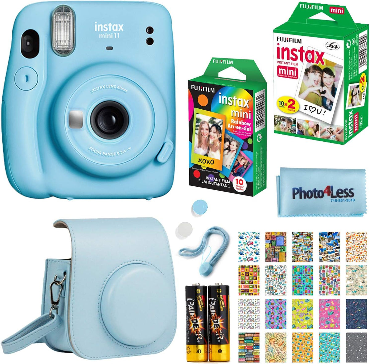 Lilac Purple Instant Camera with Twin Pack Film, Rainbow Film, Case and Travel Stickers P5058