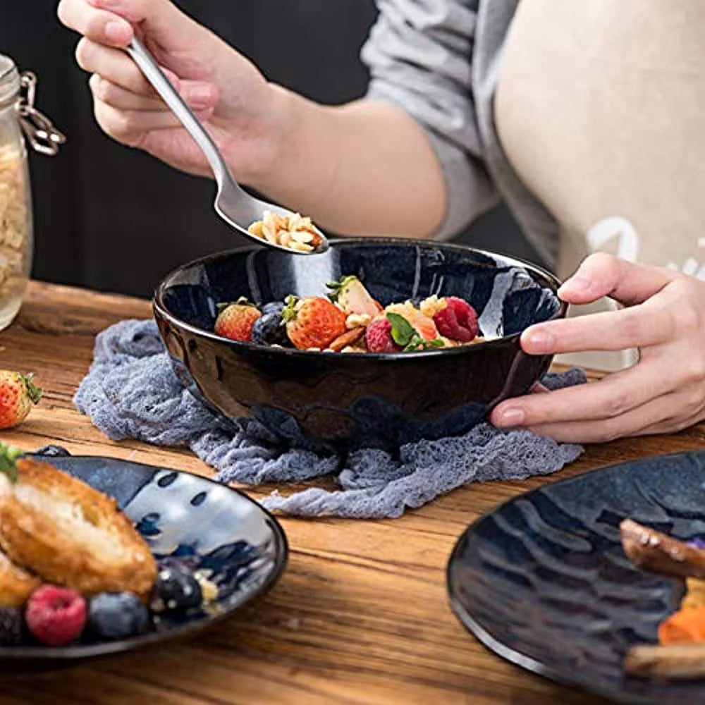Blue Fluted Ceramic Pasta Bowl Set of 6 K55073