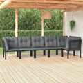6 Piece Outdoor Patio Furniture Set, Sectional Sofa with Dark Gray Cushions, Black Poly Rattan U668683