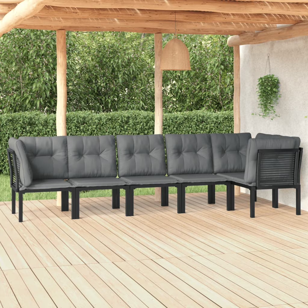 6 Piece Outdoor Patio Furniture Set, Sectional Sofa with Dark Gray Cushions, Black Poly Rattan U668683