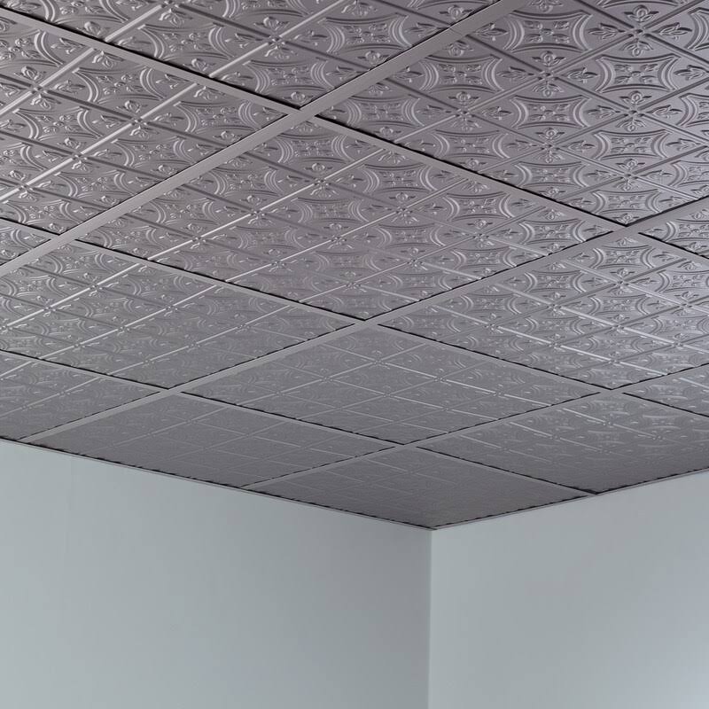 Argent Silver Decorative Vinyl Ceiling Tile 2ft x 2ft 5 Pack P982
