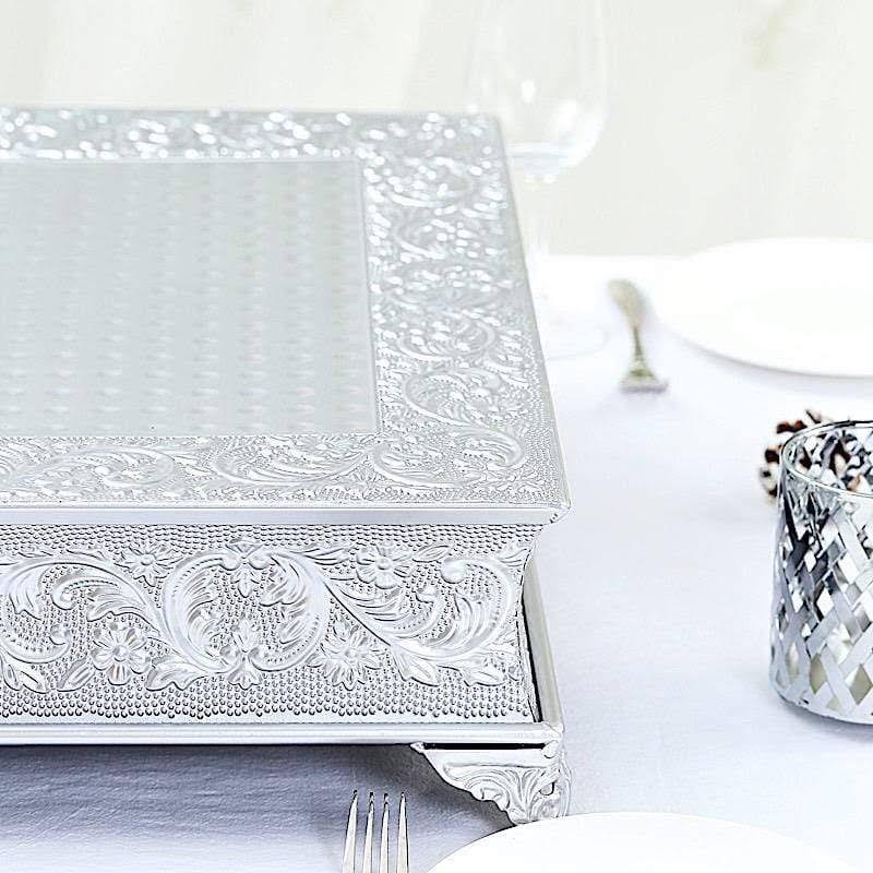 Silver Square Embossed Wedding Cake Stand Riser U595400