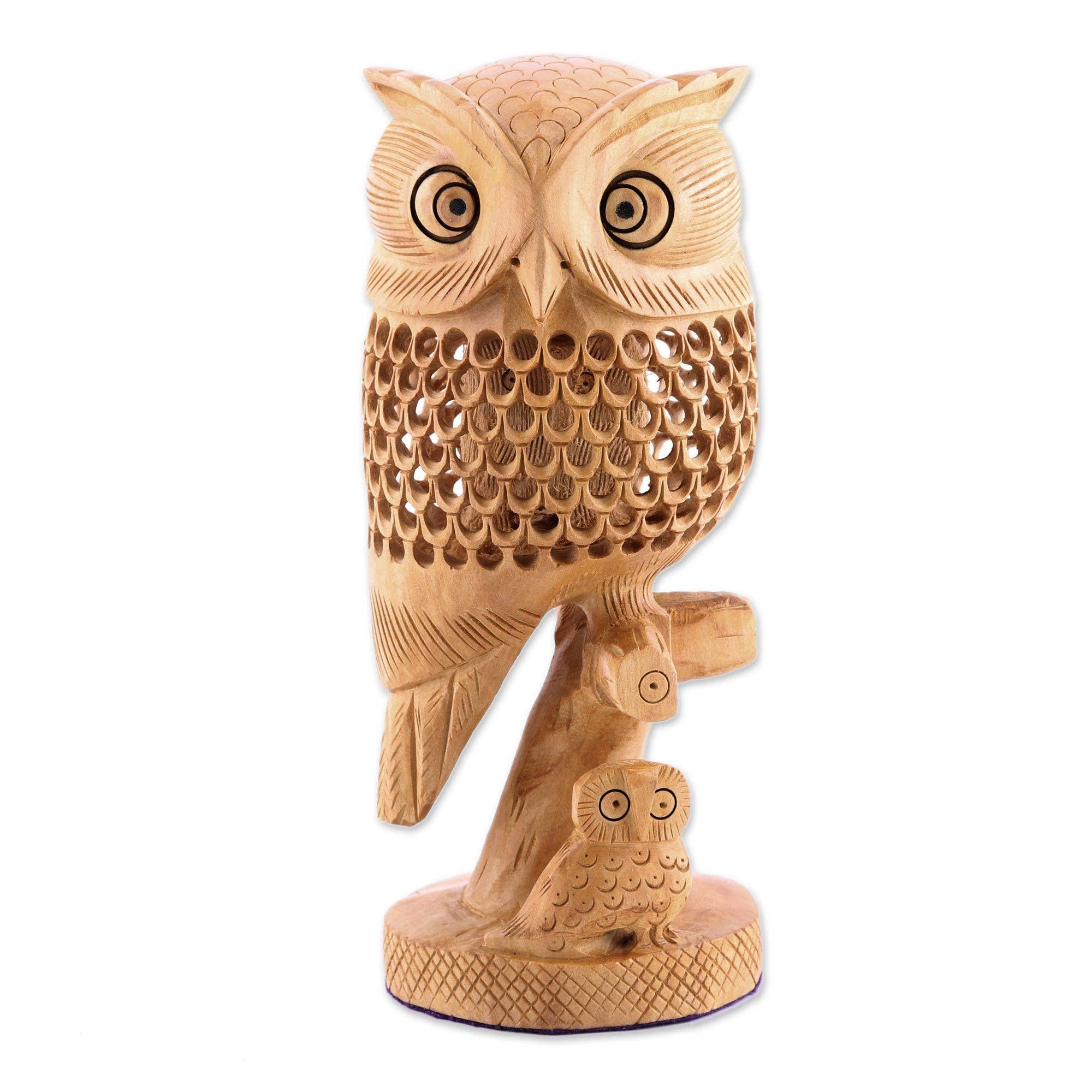 Latticework Owls Wood Figurine X392