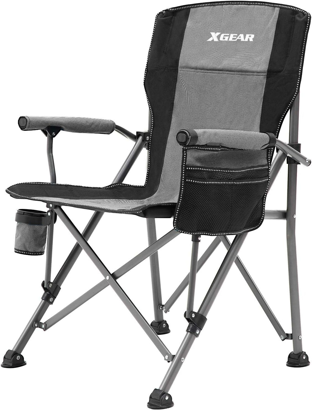 Camping Chair Hard Arm High Back Heavy Duty with Cup Holder (Cool Gray) E35344