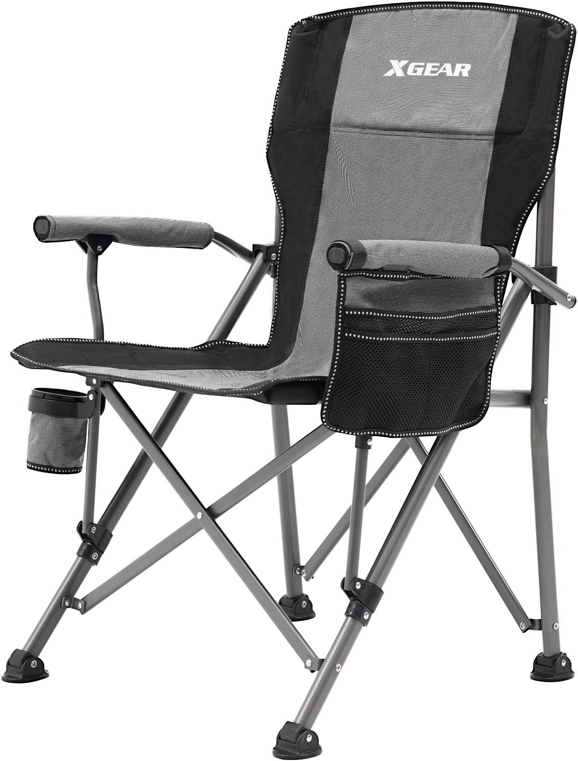 Camping Chair Hard Arm High Back Heavy Duty with Cup Holder (Cool Gray) E35344