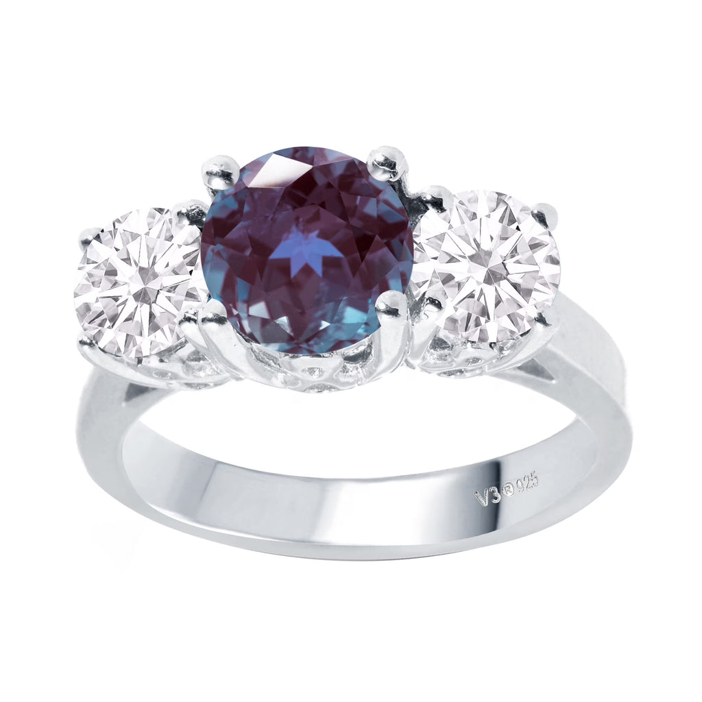 Three Stone Ring with Alexandrite and Moissanite O780