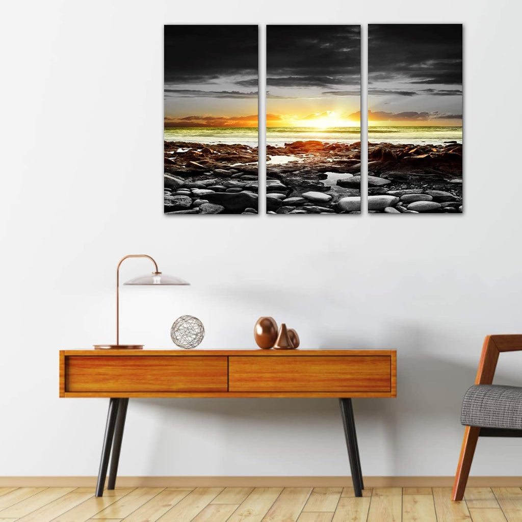 3 Pieces Black and White Beach Landscape Canvas Print Wall Art G531