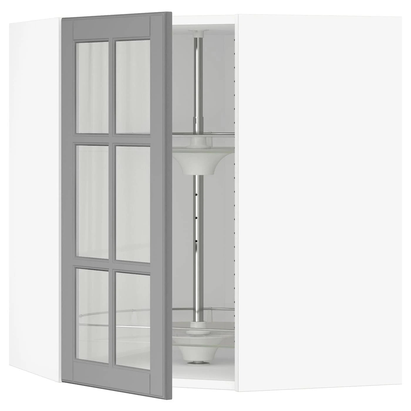 Corner Wall Cabinet with Carousel and Glass Door, White/Bodbyn Gray, 26x15x30 C869326