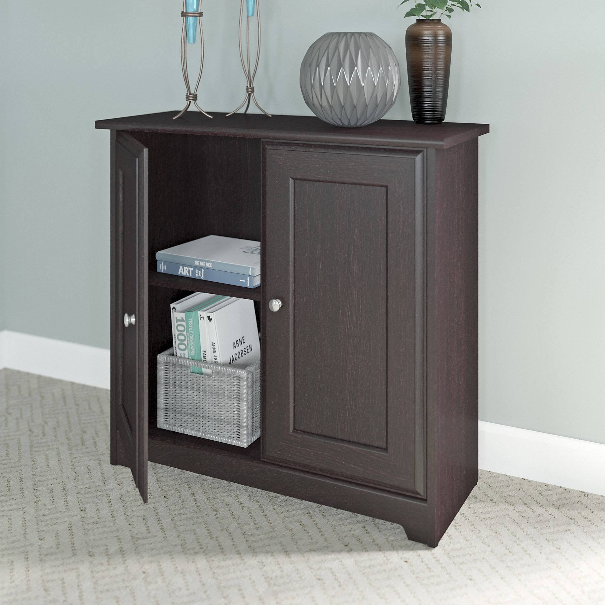 L Shaped Desk with Hutch and Low Storage Cabinet O5639