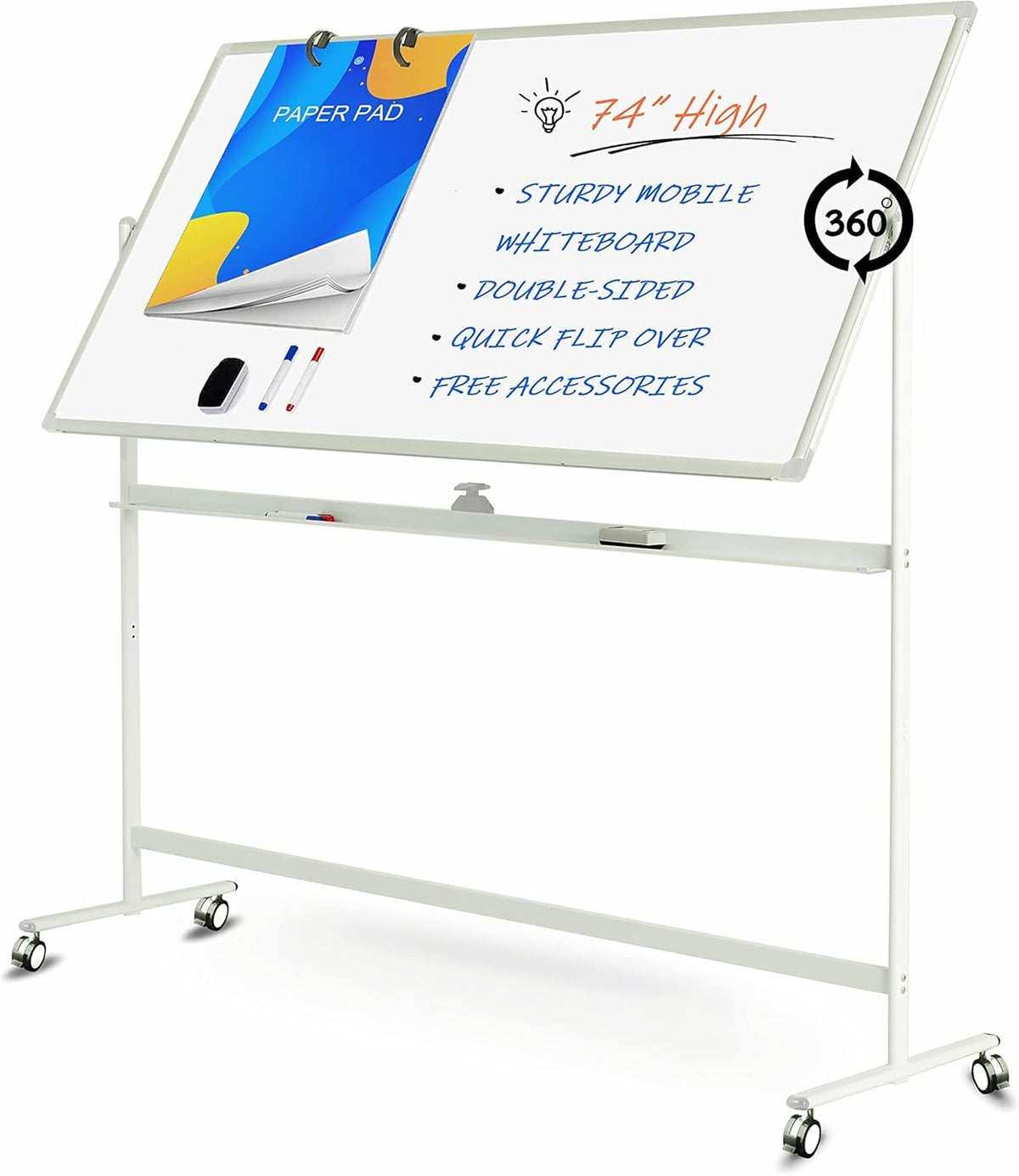32 x 48 Inches Double Sided Height Adjustable Rolling White Board with Casters I599248