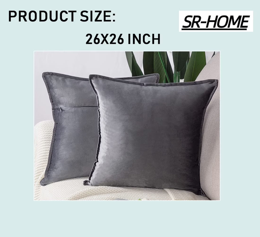 Set of 2 Super Soft Velvet Decorative Throw Pillow Covers Square with Fringe Cushion Case H328