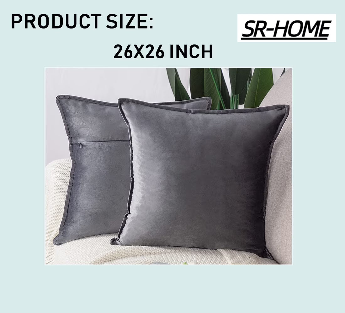 Set of 2 Super Soft Velvet Decorative Throw Pillow Covers Square with Fringe Cushion Case H328